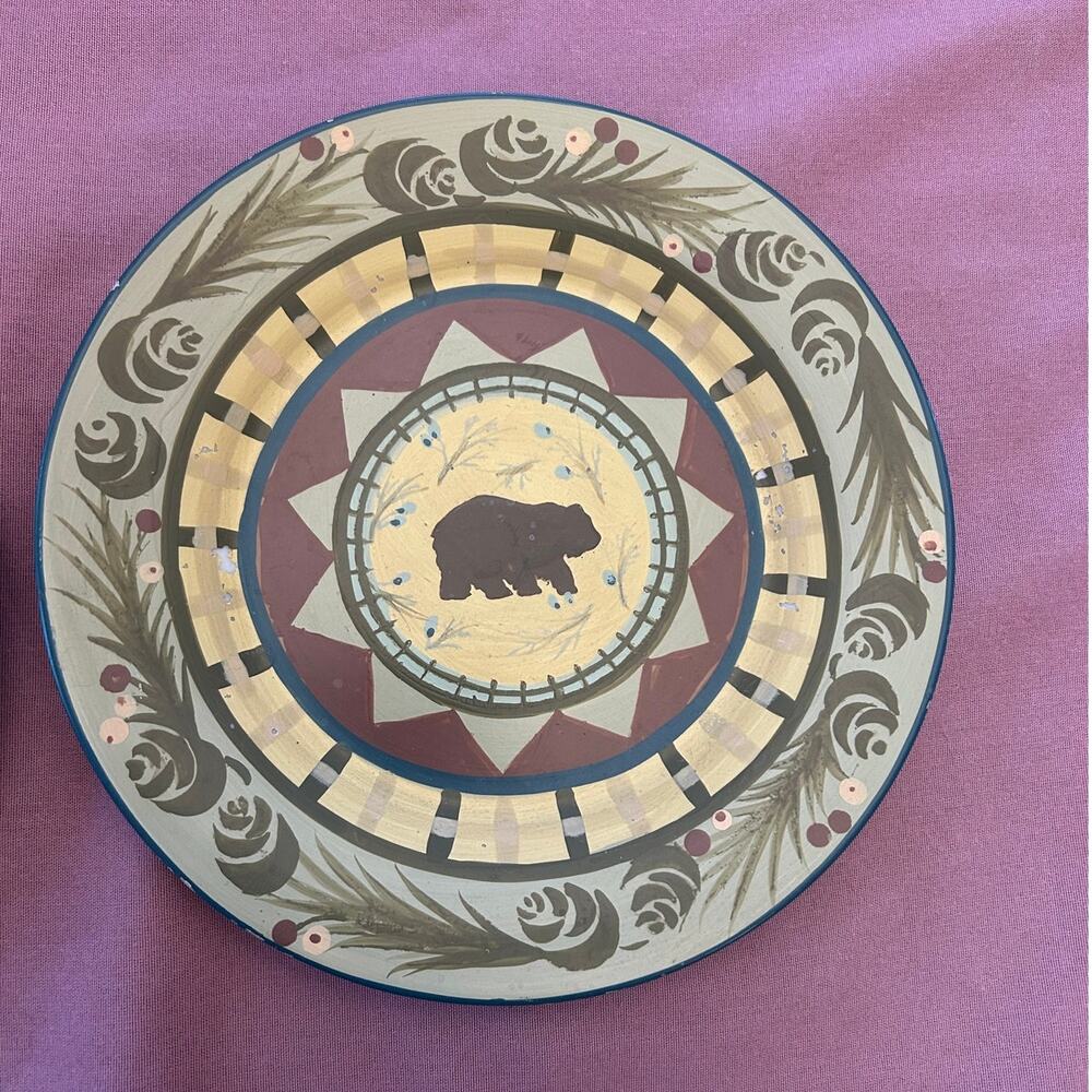 Rustic Lodge bear and fish plates camp cabin nature decor - Picture 3 of 16